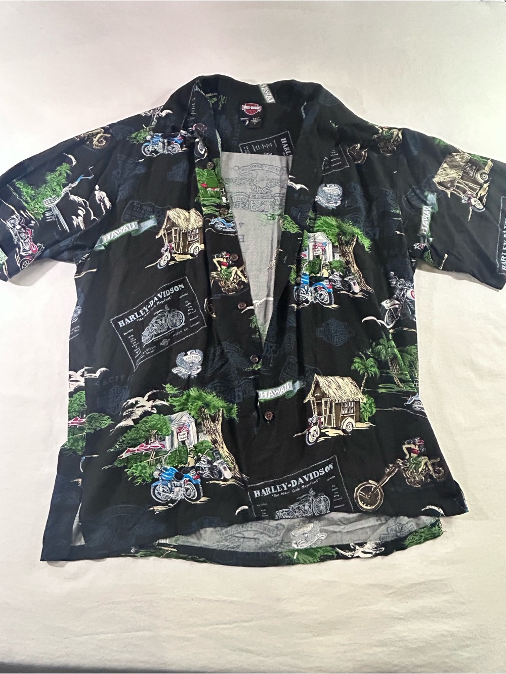 Vintage Harley Davidson Hawaiian Shirt Made In Hawaii 100% Viscose Mens Large